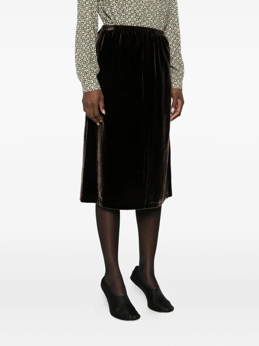 Elasticated-Waist Velour Midi Skirt
