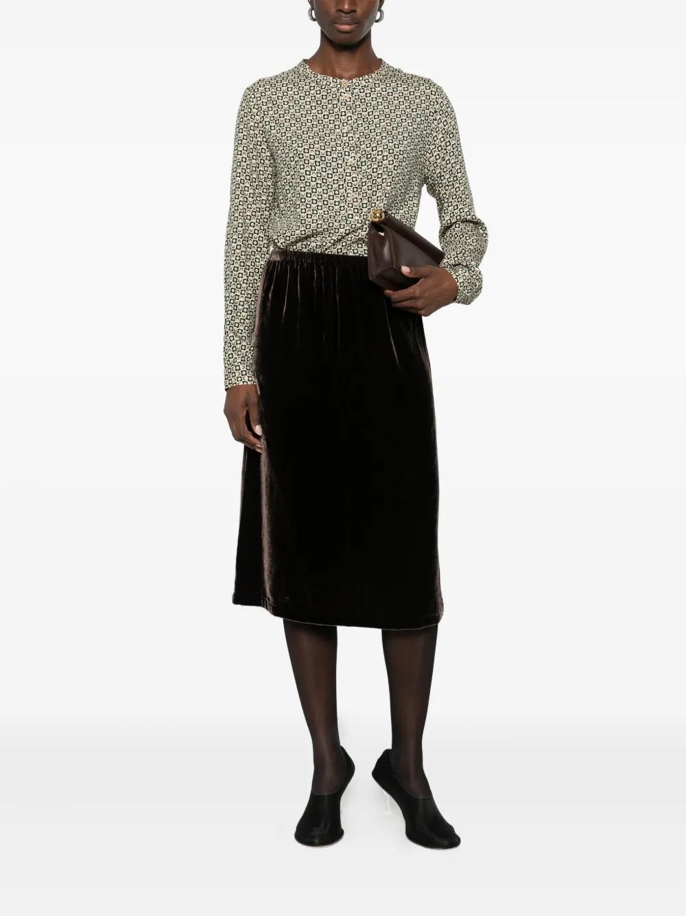 LAURA-URBINATI elasticated-waist velour midi skirt - Bruin