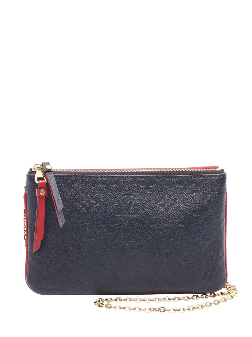 Pre-owned Louis Vuitton 2020 Monogram Empreinte Double Zip Pochette Crossbody Bag In Blue