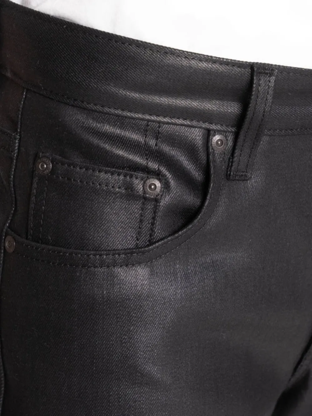 Naked And Famous Stong Guy Waxed Coated Jeans In Black