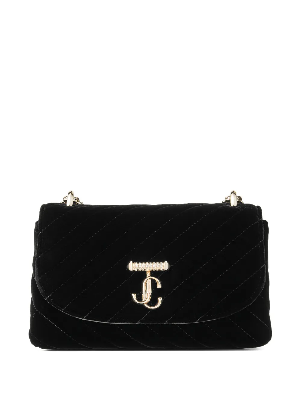 Jimmy Choo Small Curve Velvet Cross Body Bag In Black