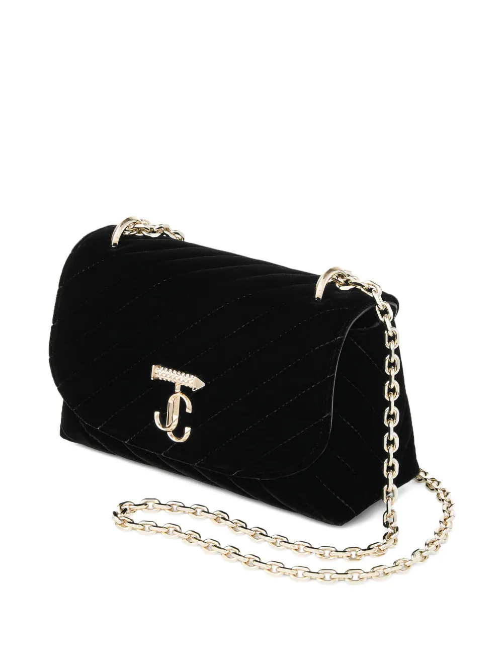 Jimmy Choo Small Curve Velvet Cross Body Bag In Black
