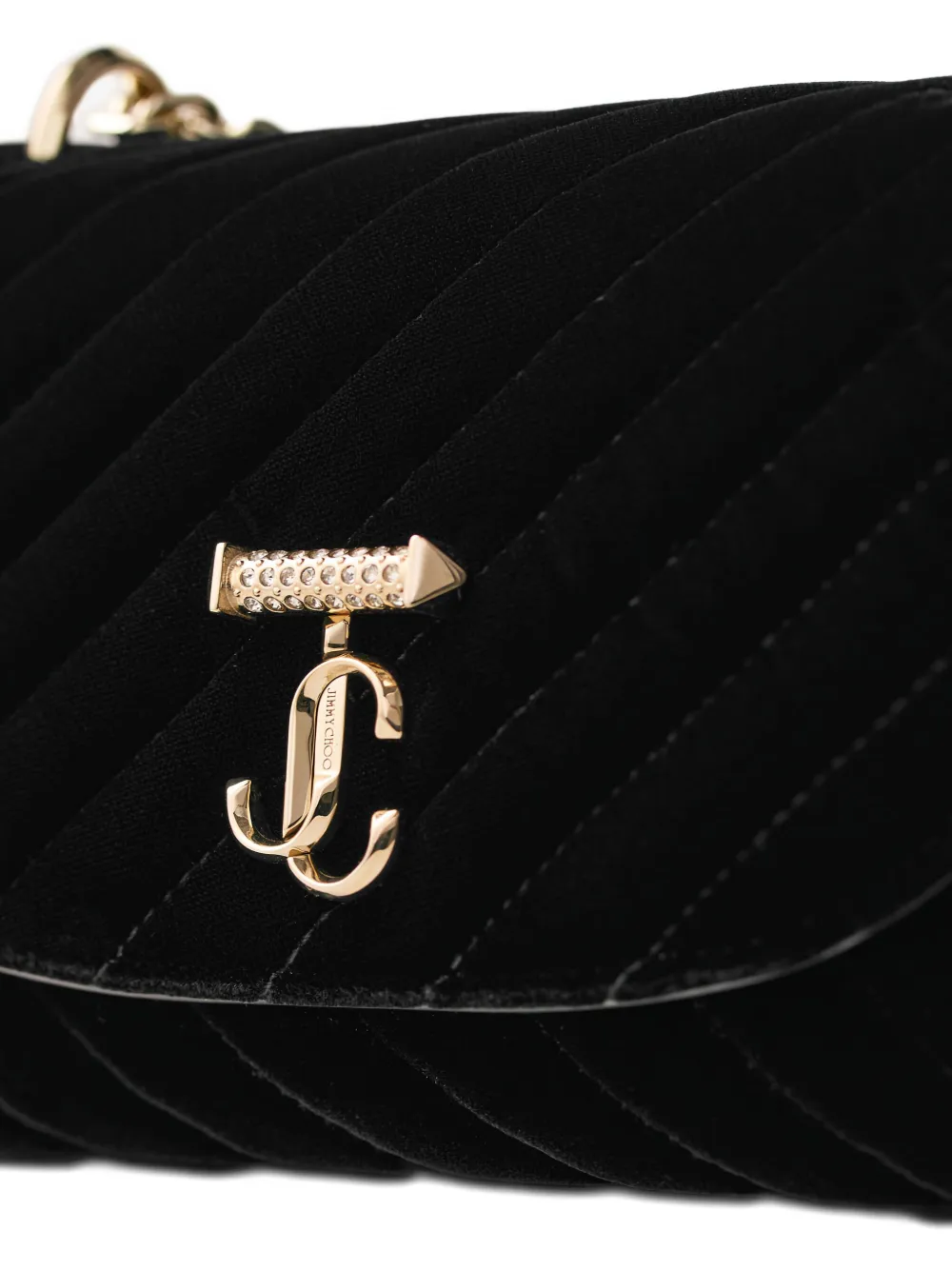 Jimmy Choo Small Curve Velvet Cross Body Bag In Black