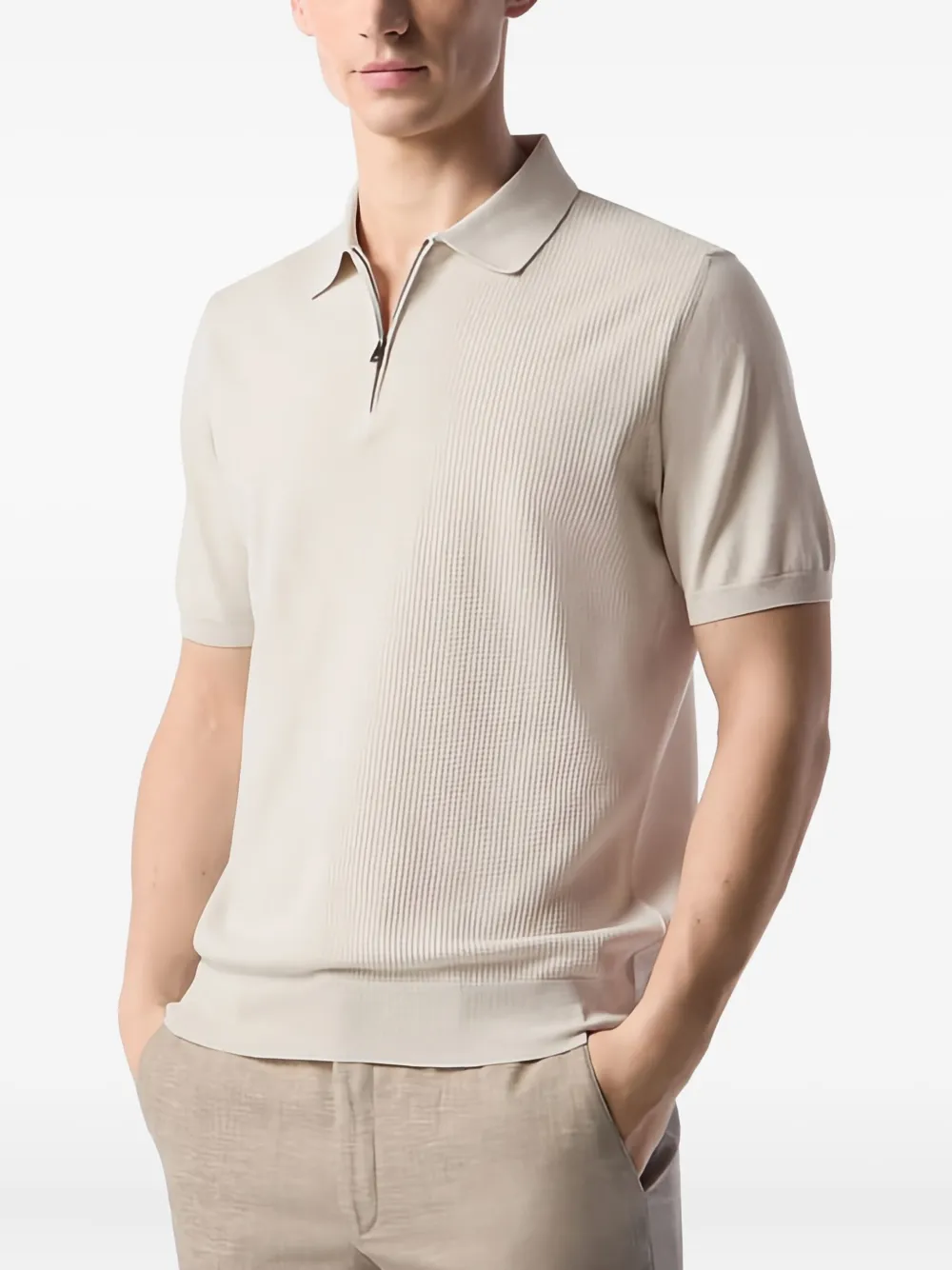 Corneliani zip-up cotton polo shirt - Beige