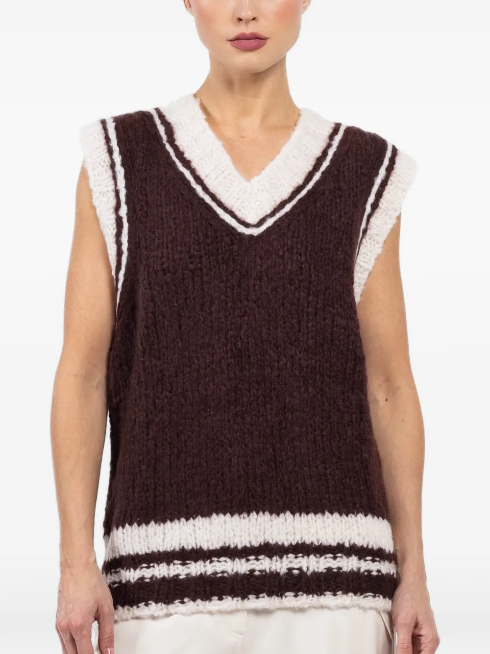 CUDDLEUP V-neck striped-pattern vest - Marrone