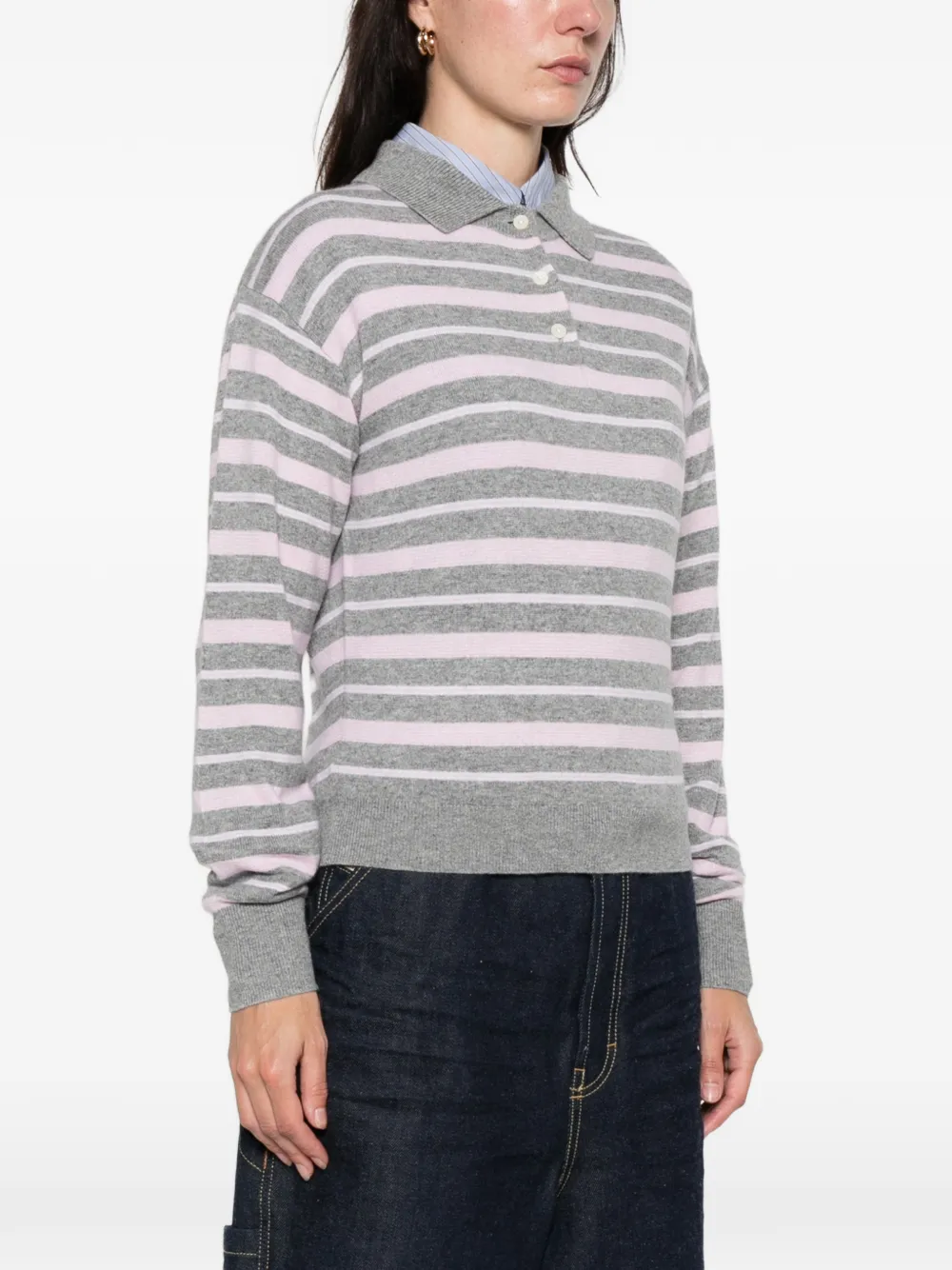 Collegiate Stripe Long-Leeves Polo Top