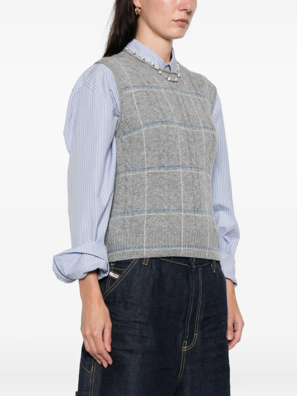 Guest In Residence Checked Knitted Vest - Grey 
