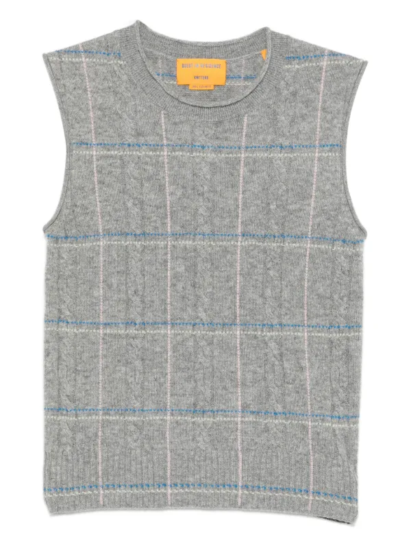 Guest In Residence Checked Knitted Vest in Grey