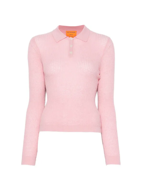 Guest In Residence Long-sleeve Polo Top in Pink