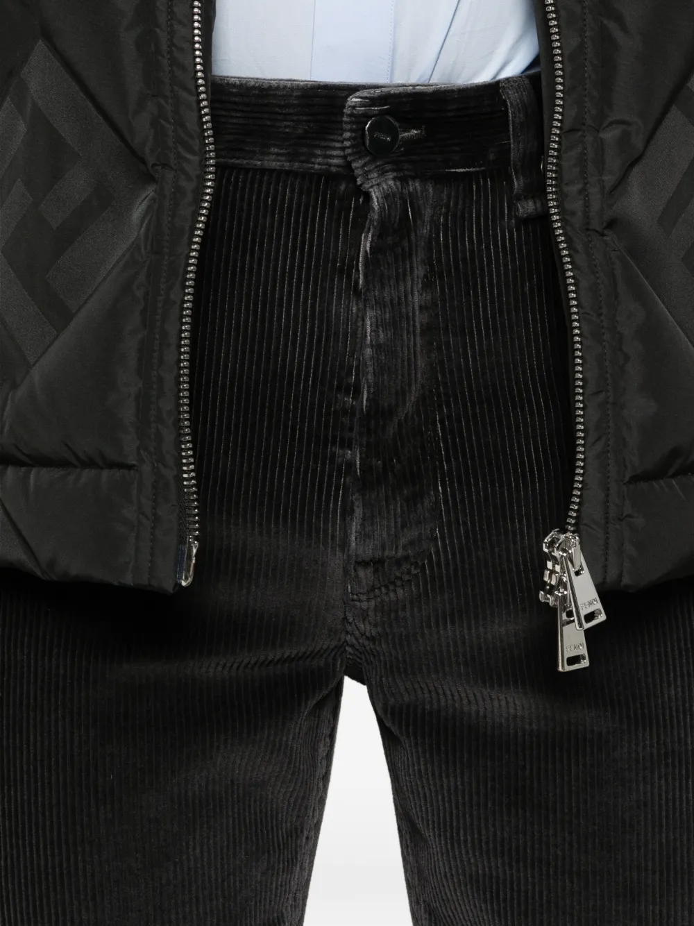 FENDI Ribfluwelen broek met logo Grijs