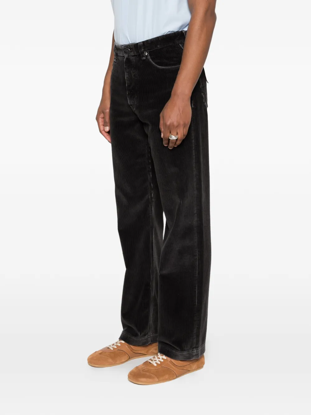 FENDI Ribfluwelen broek met logo Grijs