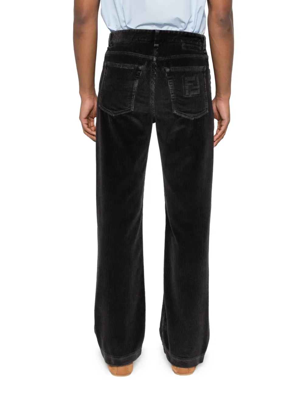FENDI Ribfluwelen broek met logo Grijs