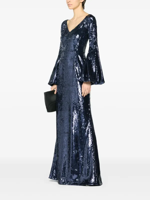 Genny sequin-embellished bell-sleeve Dress | Blue | FARFETCH JO