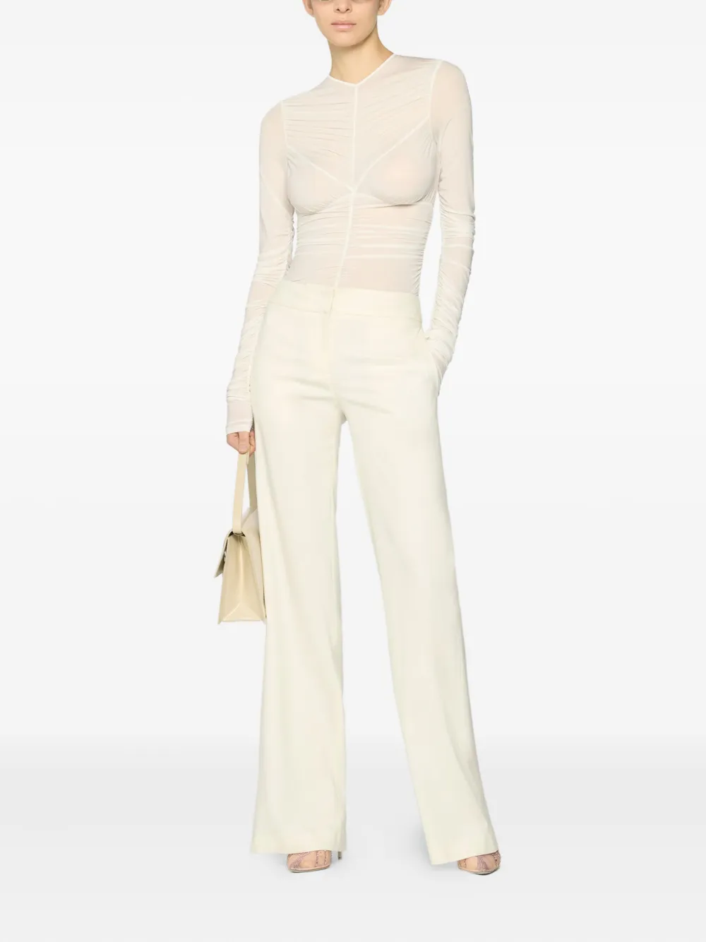 Genny concealed-fastening wide-leg trousers - Beige