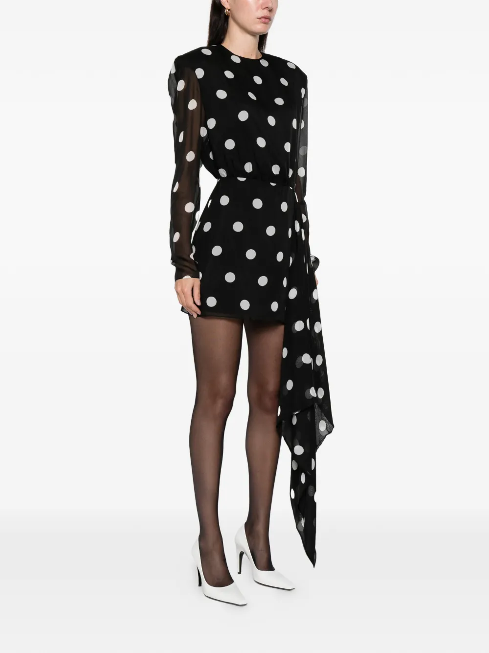 David Koma Polka-dot Tie-wrap Mini Dress In Black