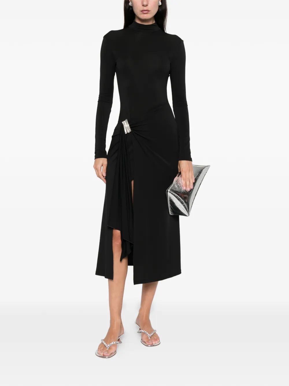 David Koma embellished draped midi dress - Zwart