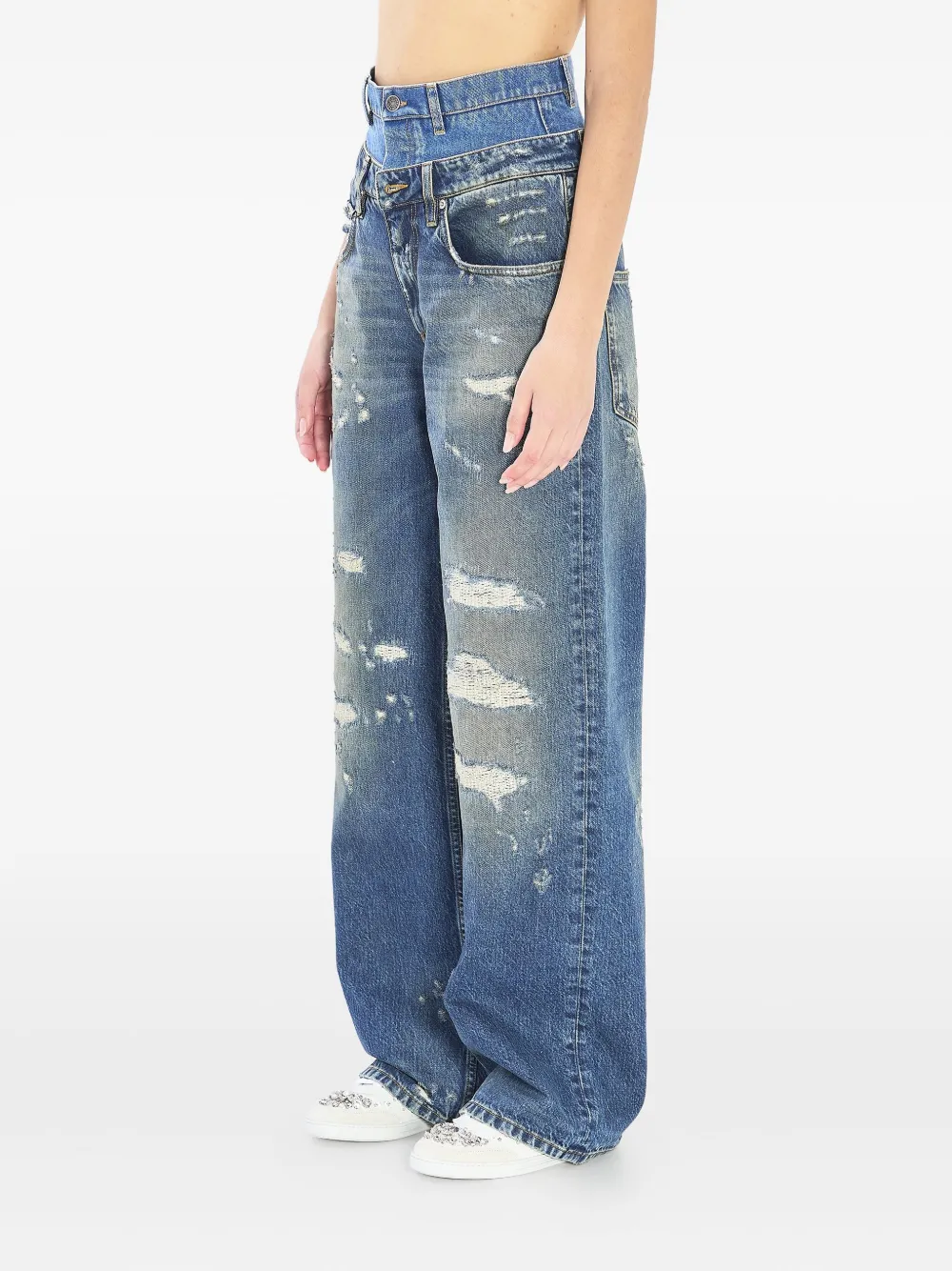 Dolce & Gabbana Double Waist Wide Leg Denim Trousers In Blue