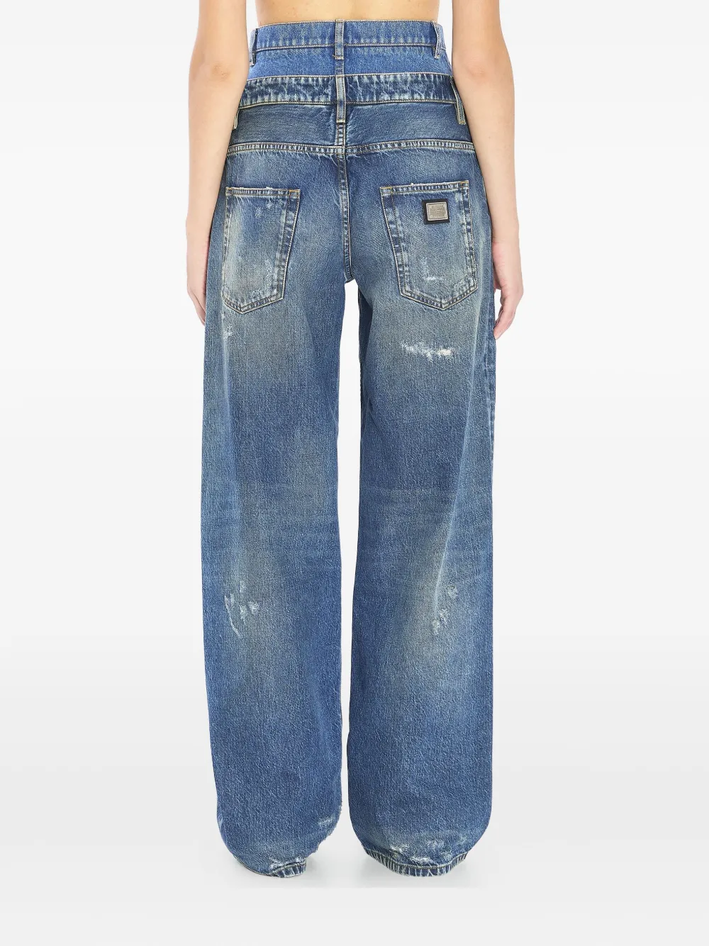 Dolce & Gabbana Double Waist Wide Leg Denim Trousers In Blue