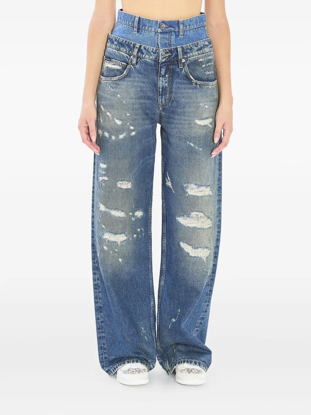 Dolce & Gabbana double-waist distressed jeans | Blue | Image 1