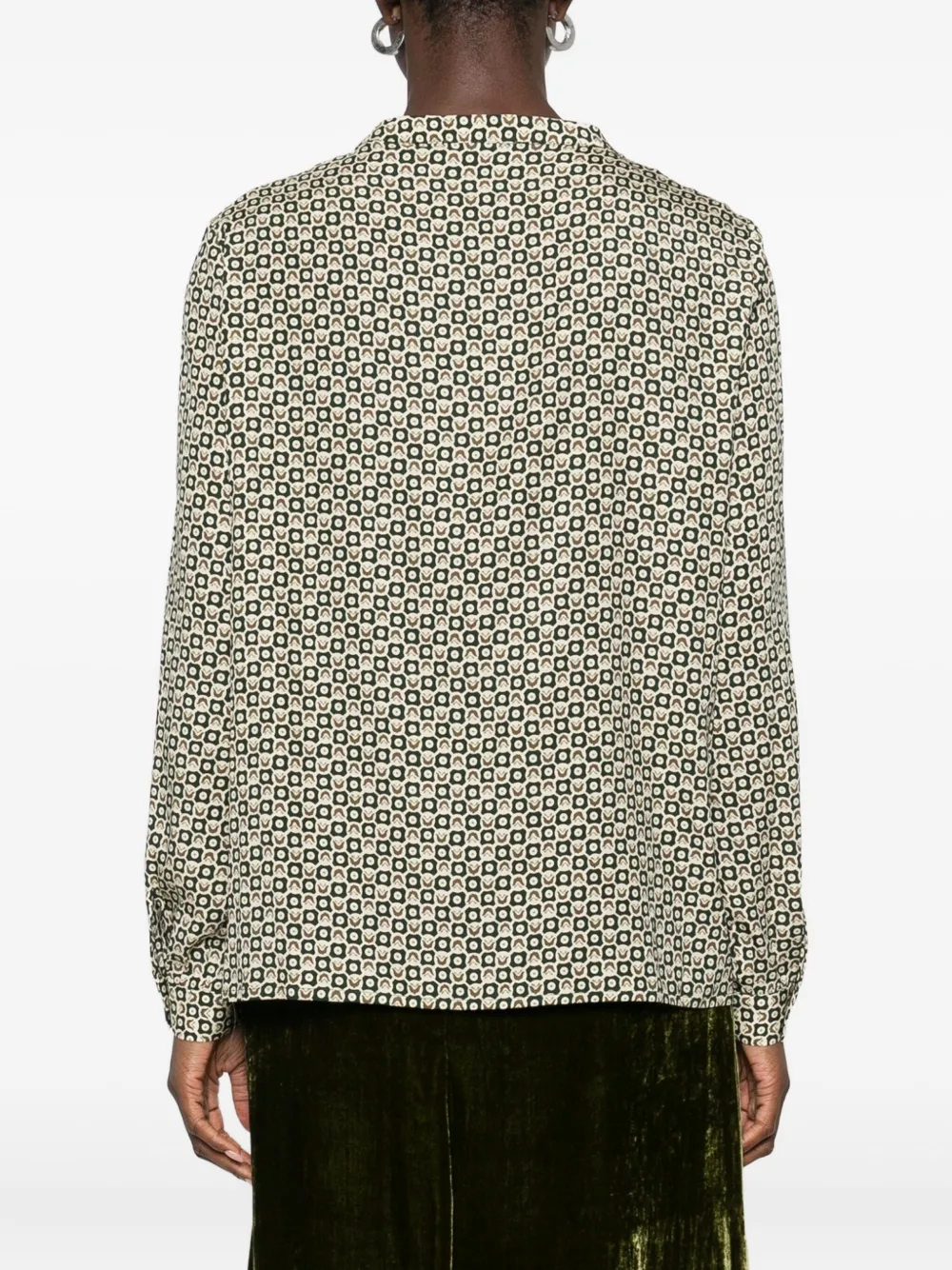 Geometric-Print Long-Sleeve Blouse