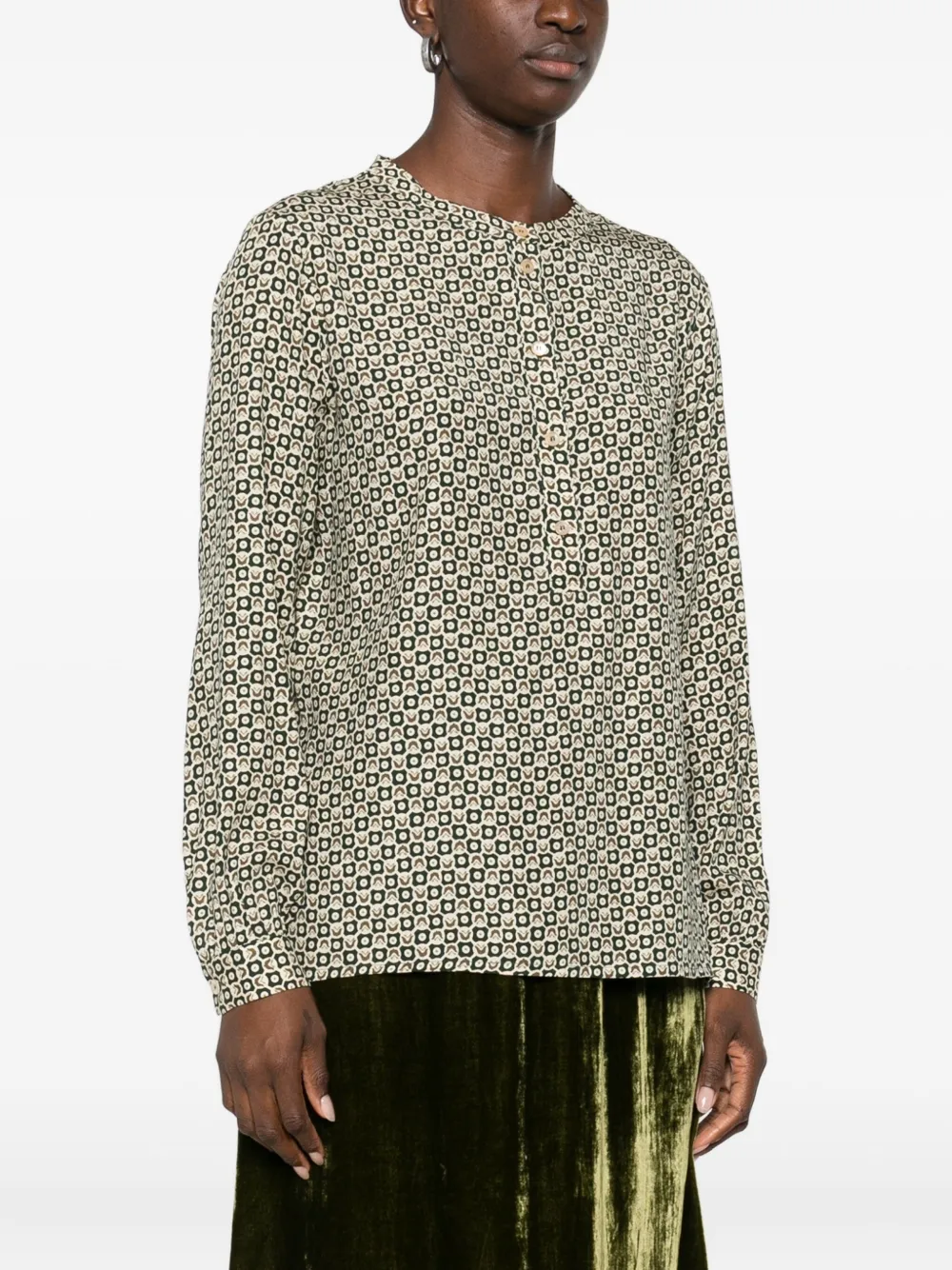 Geometric-Print Long-Sleeve Blouse