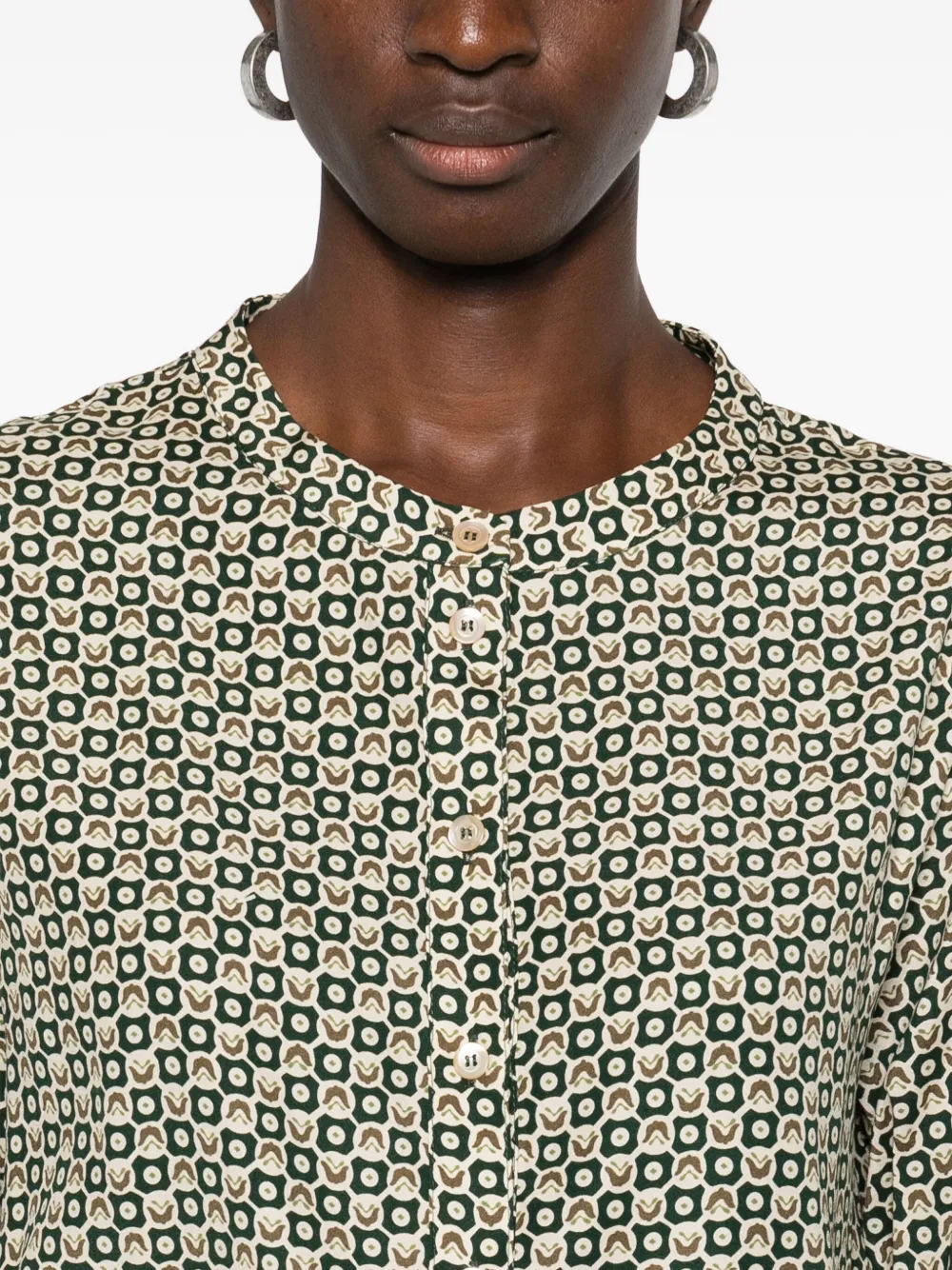 Geometric-Print Long-Sleeve Blouse