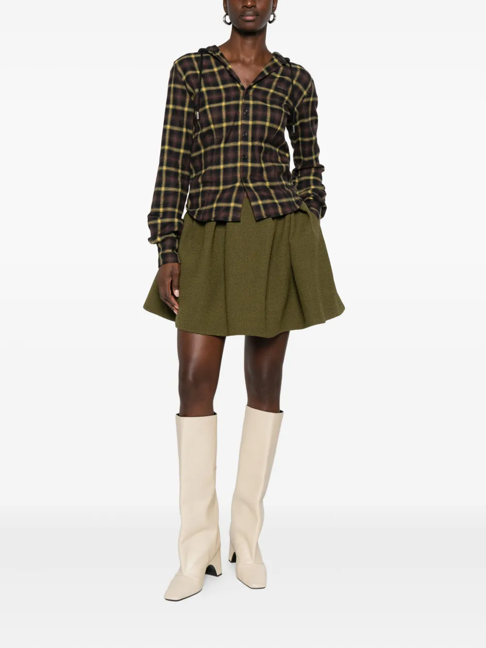 Coperni Geruit shirt met capuchon - Bruin