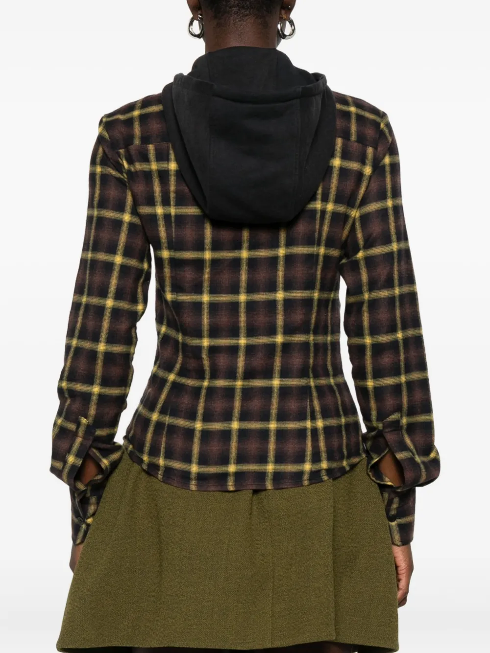 Coperni Plaid Brown Shirt With Hood And Button-down Detail In Brown