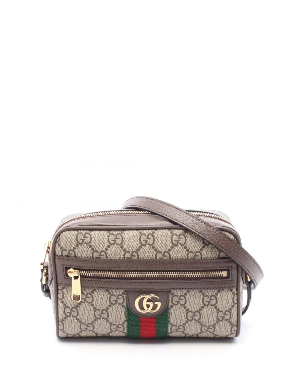 Gucci Pre-Owned 2016-2025 ミニ GGスプリーム ウェブ オフィディア ショルダーバッグ - ブラウン Gucci Pre-Owned 2016-2025 ミニ GGスプリーム ウェブ オフィディア ショルダーバッグ - ブラウン