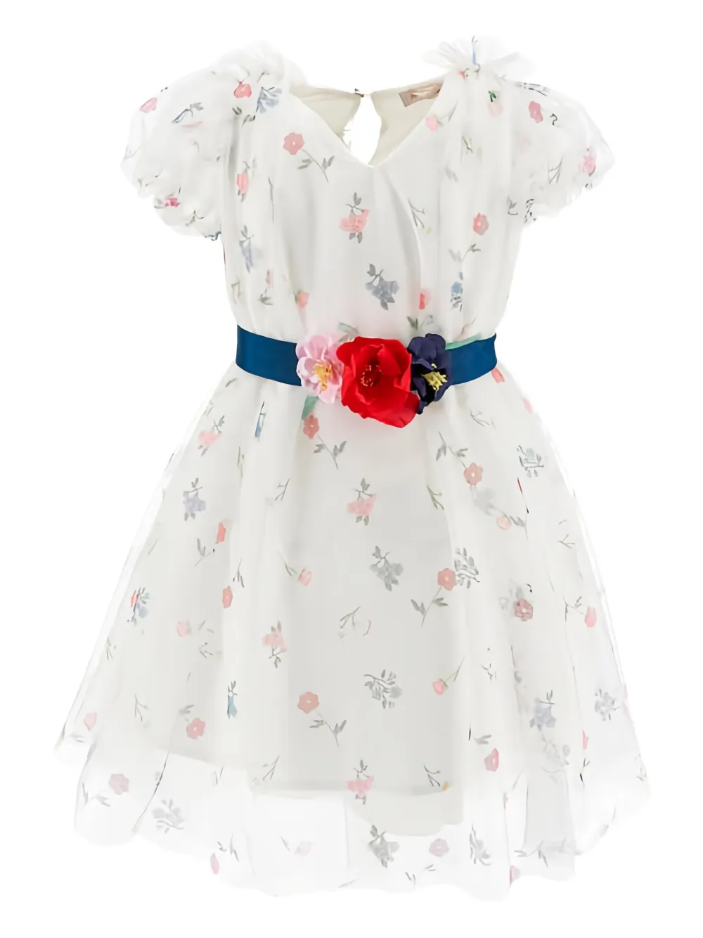 Monnalisa Abito a fiori con cintura - Bianco