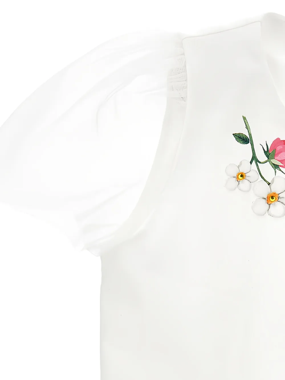 Monnalisa T-shirt met geborduurde bloemen Wit