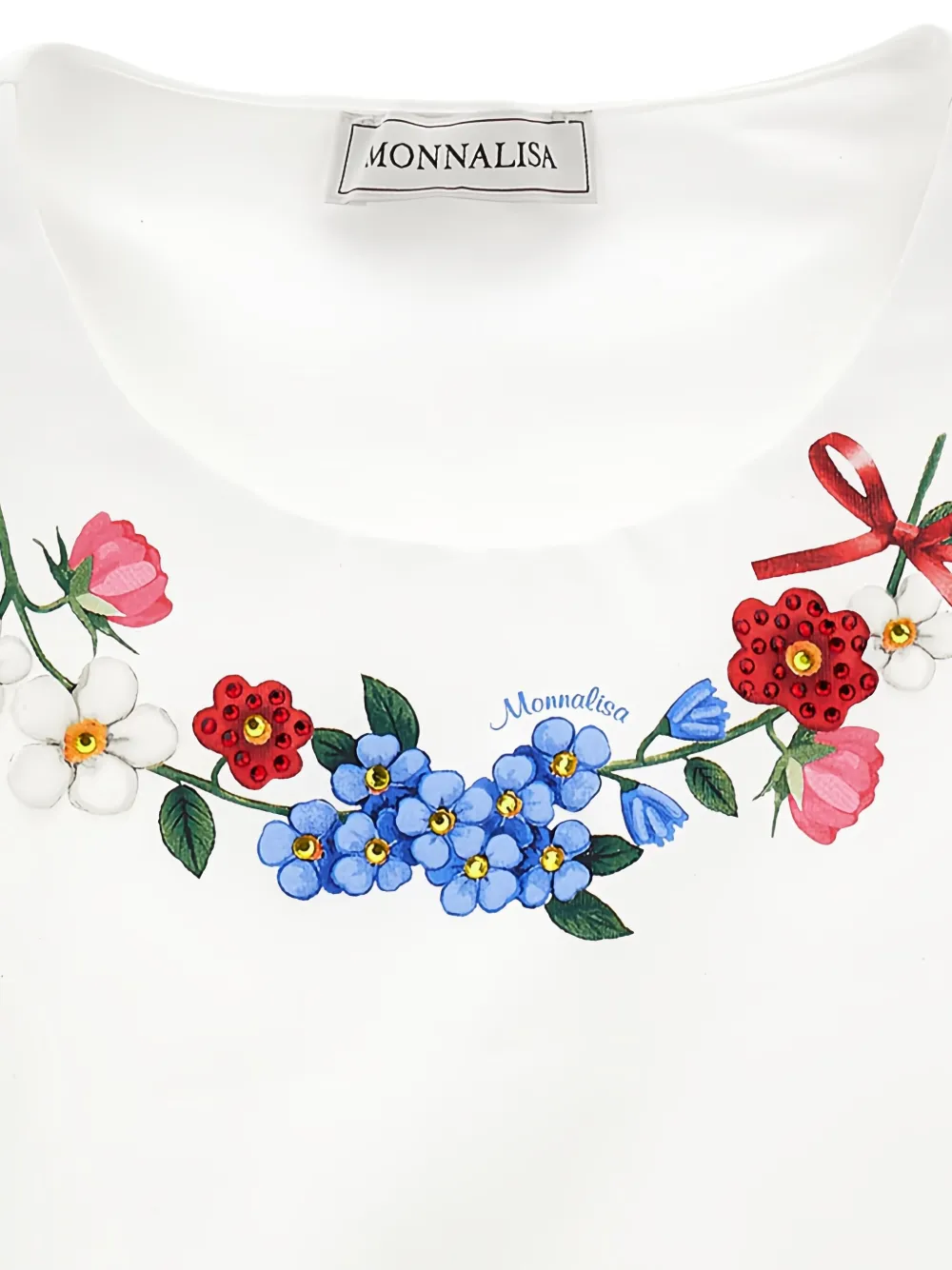 Monnalisa T-shirt met geborduurde bloemen Wit