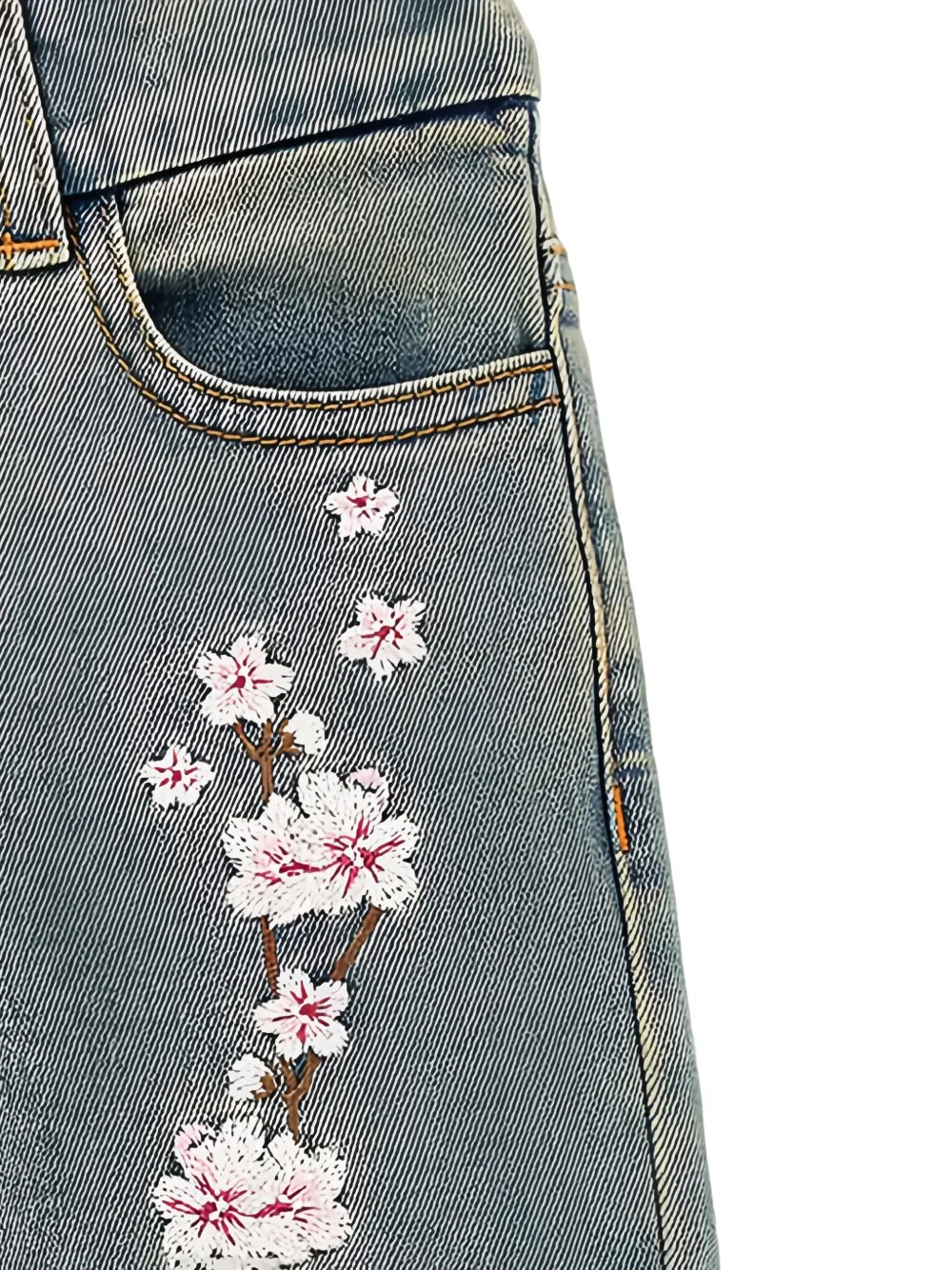 Monnalisa Jeans met geborduurde bloemen en omgeslagen pijpen Blauw