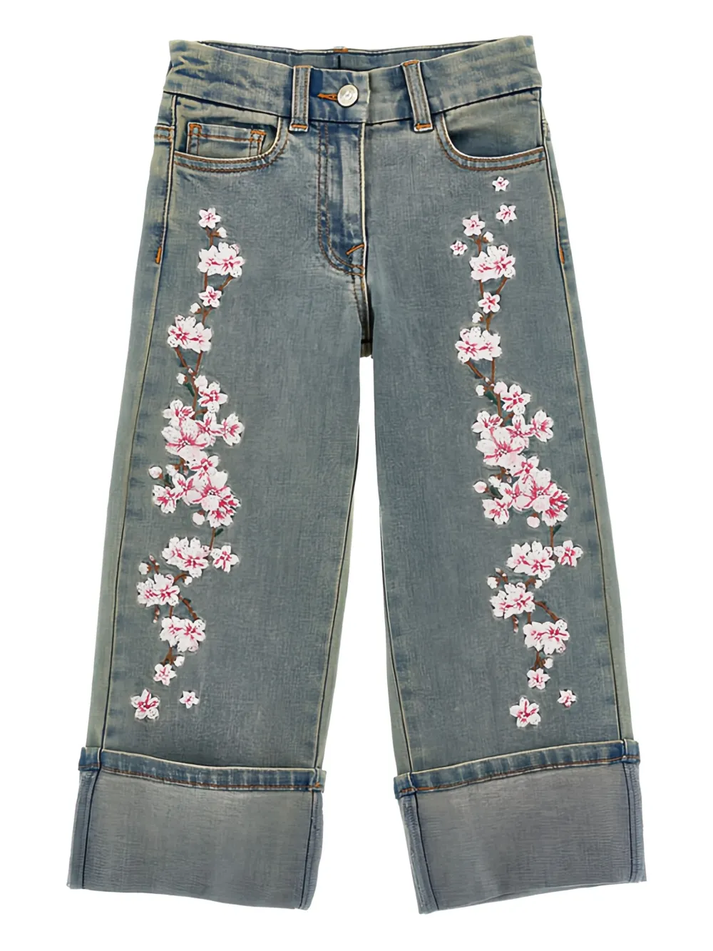 Monnalisa Jeans con ricamo floreale - Blu