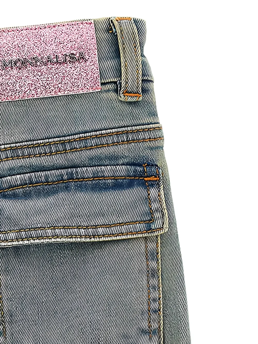 Monnalisa Jeans met geborduurde bloemen en omgeslagen pijpen Blauw