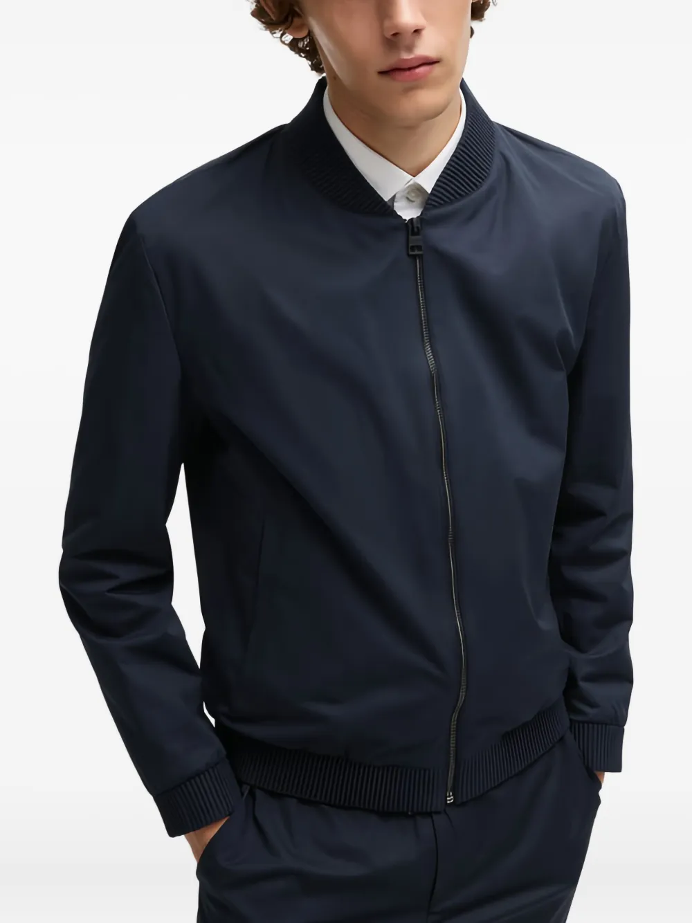 HUGO Geribbeld jack met rits Blauw