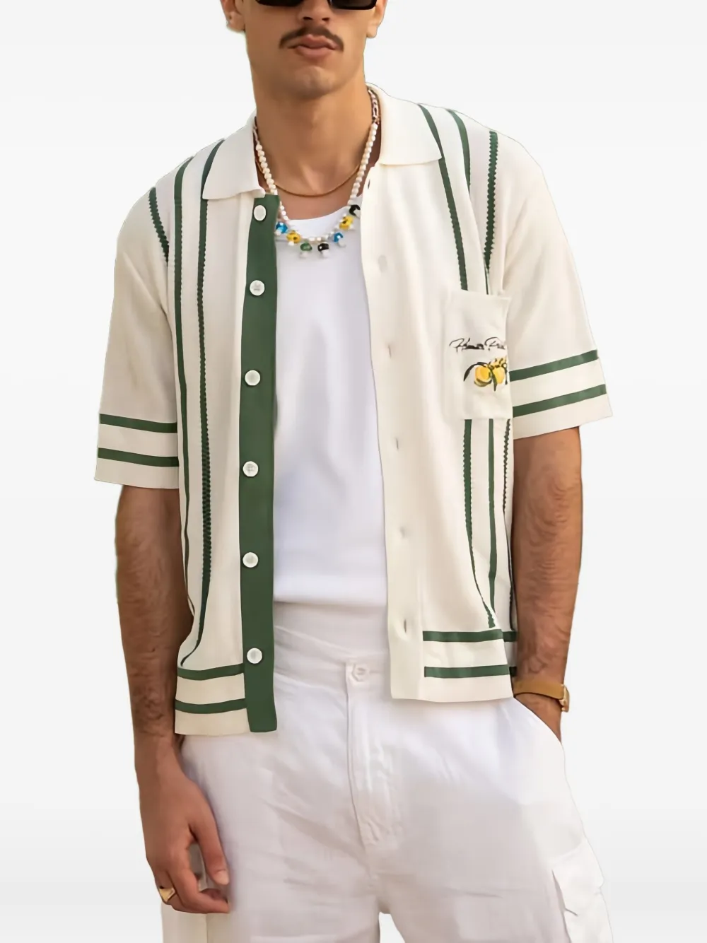 Homies Marbella Striped Knitted Shirt In White
