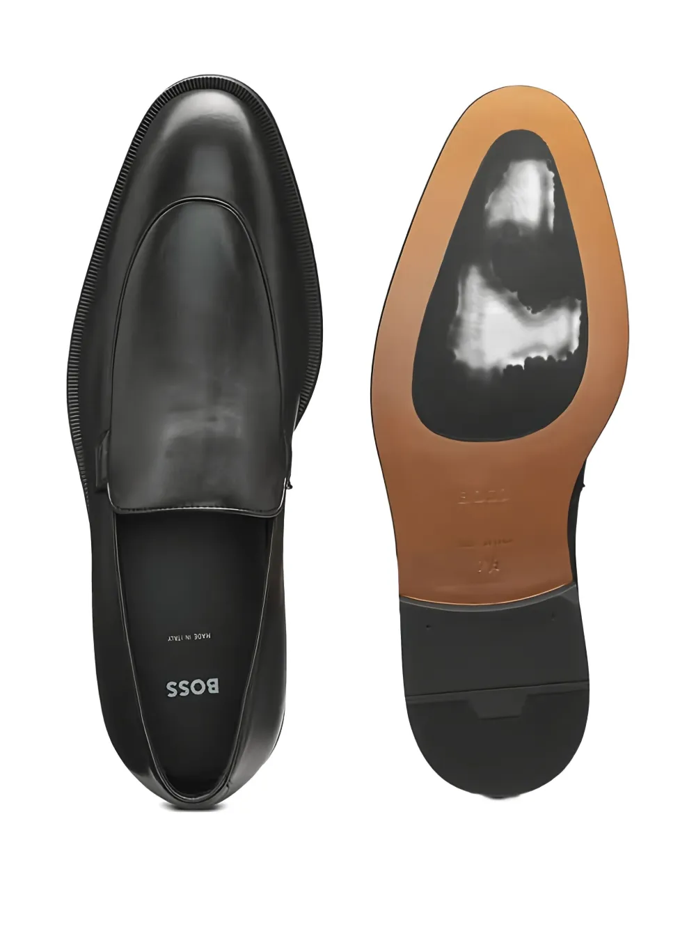 BOSS leather loafers Zwart