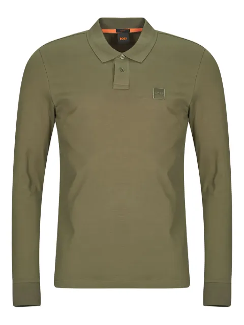 BOSS playera tipo polo manga larga con parche