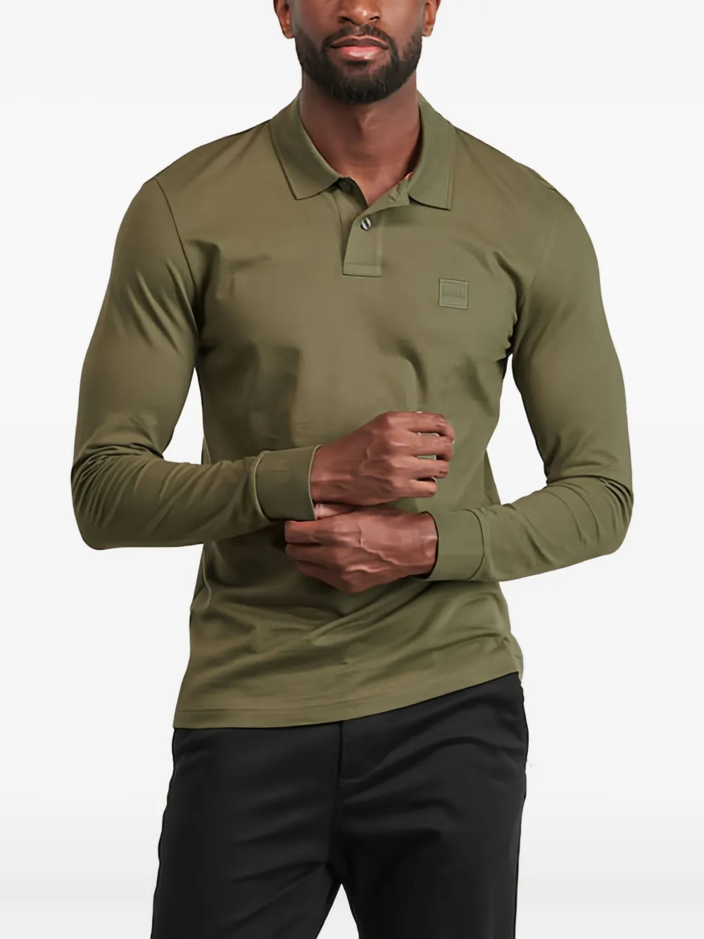 Hugo Boss Long-sleeve Patch Polo Shirt In Green
