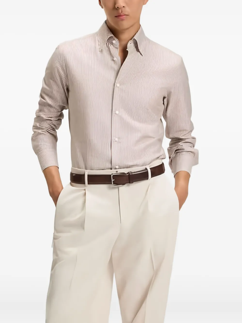 Hugo Boss Square-buckle Leather Belt In Brown