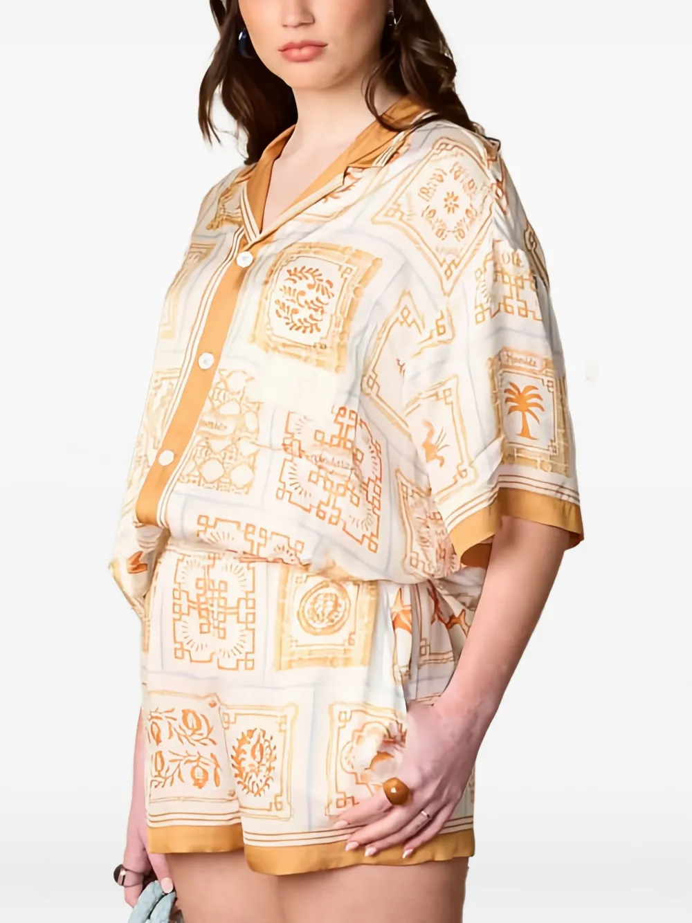 HOMIES MARBELLA Alhambra shirt met patroon en korte mouwen Beige