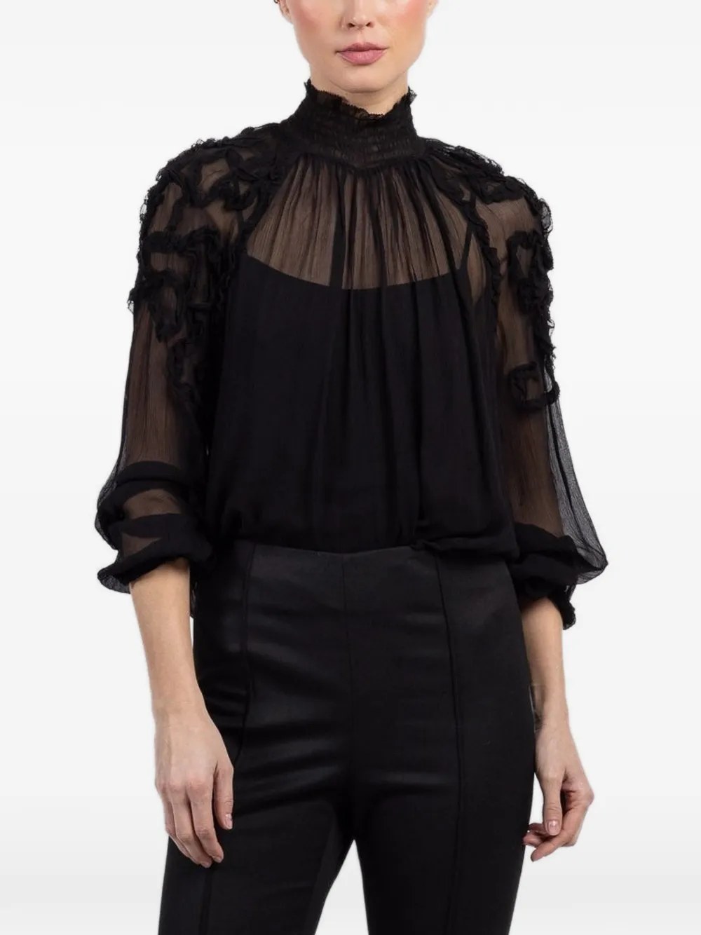 Ulla Johnson ruffled high-neck top - Nero