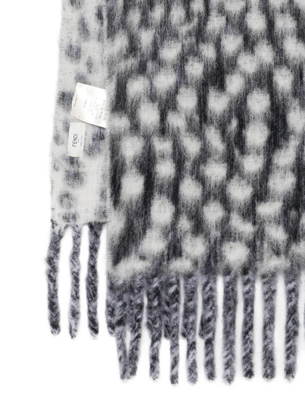  Fendi Dot-pattern Fringed Scarf - Black 