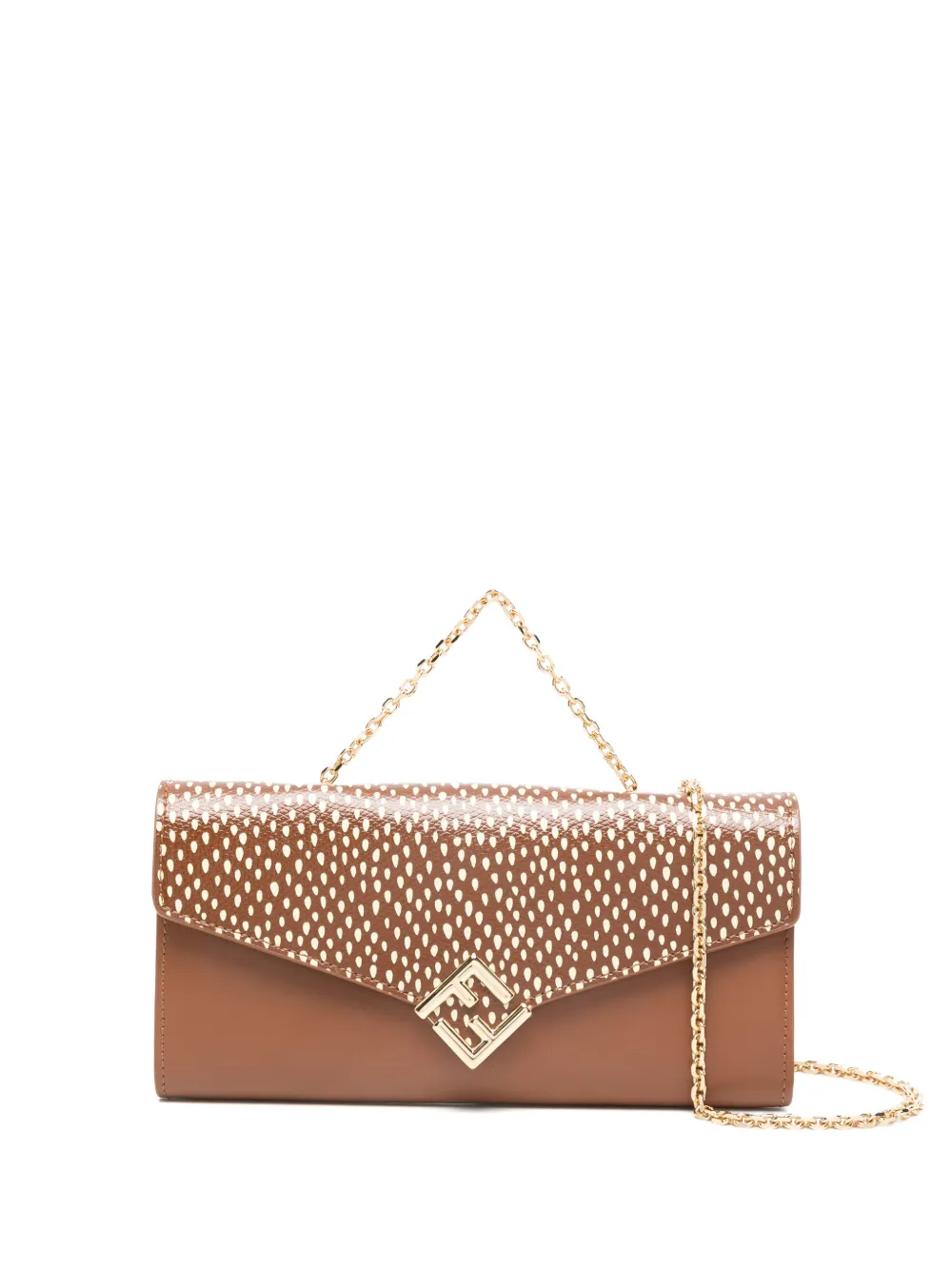 FENDI FF-logo chain-strap leather mini bag - Marrone