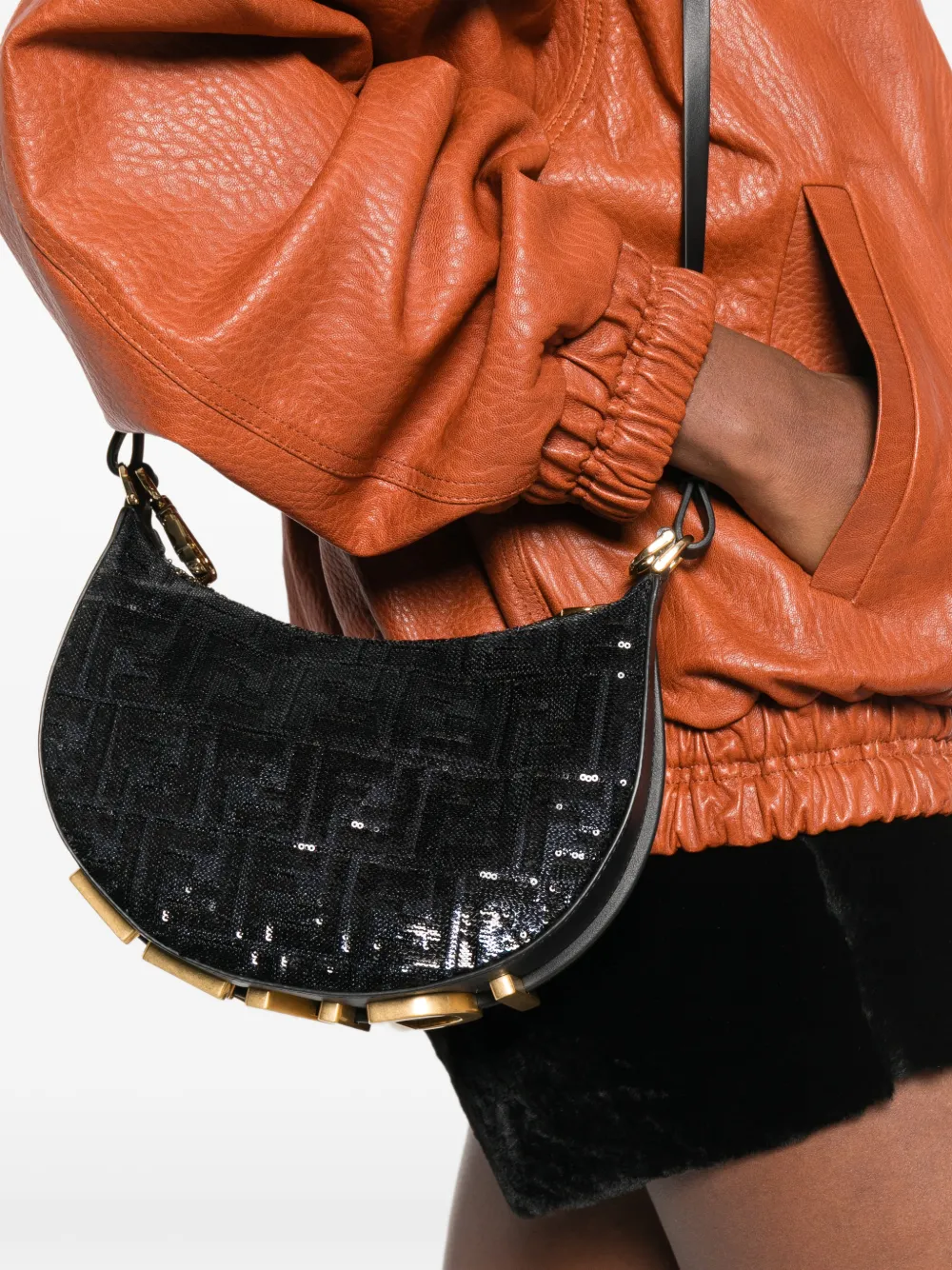  Fendi Mini Fendigraphy Sequin-embellished Tote Bag - Black 