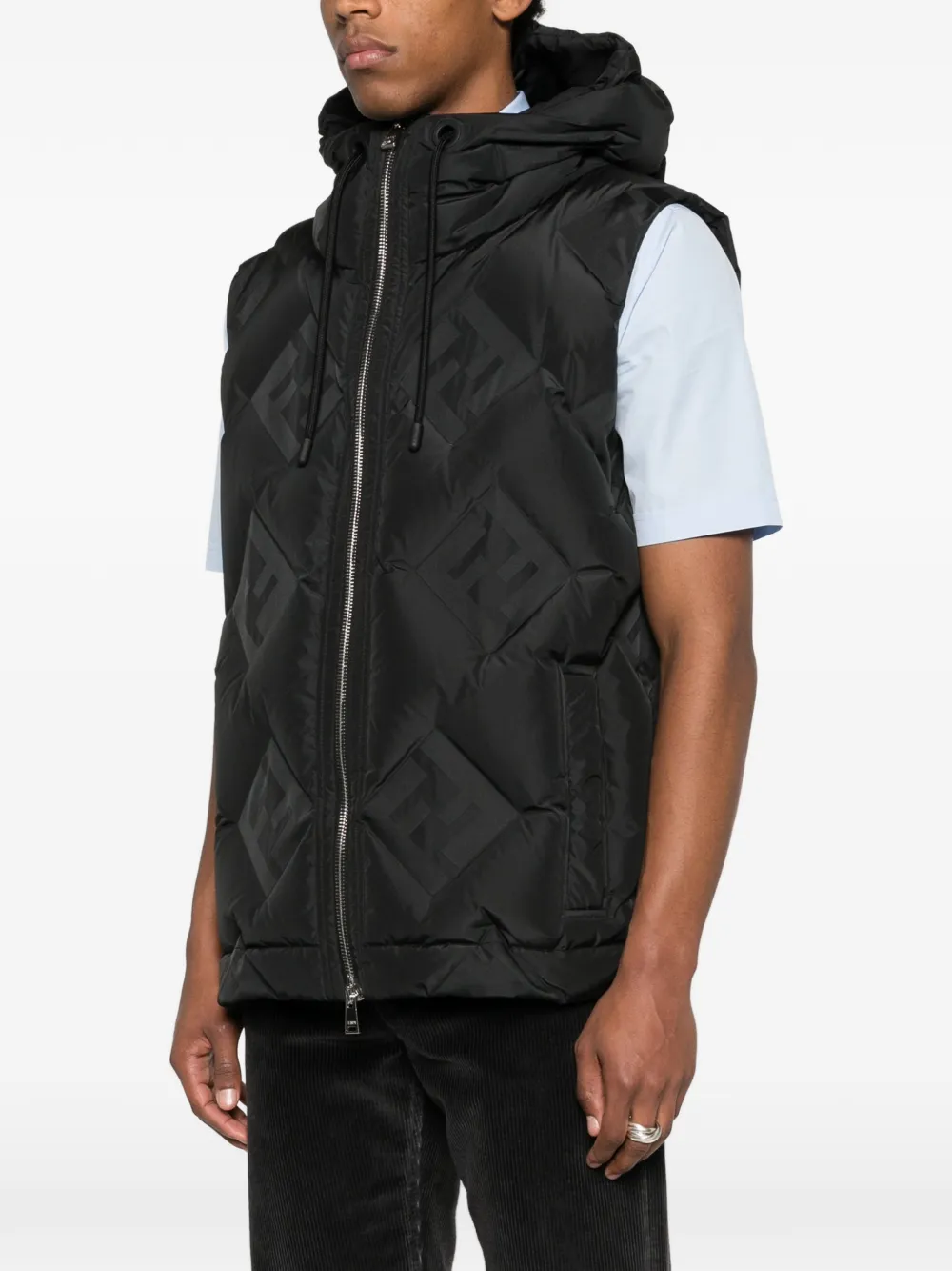 FENDI Gilet met capuchon en FF-jacquard Zwart