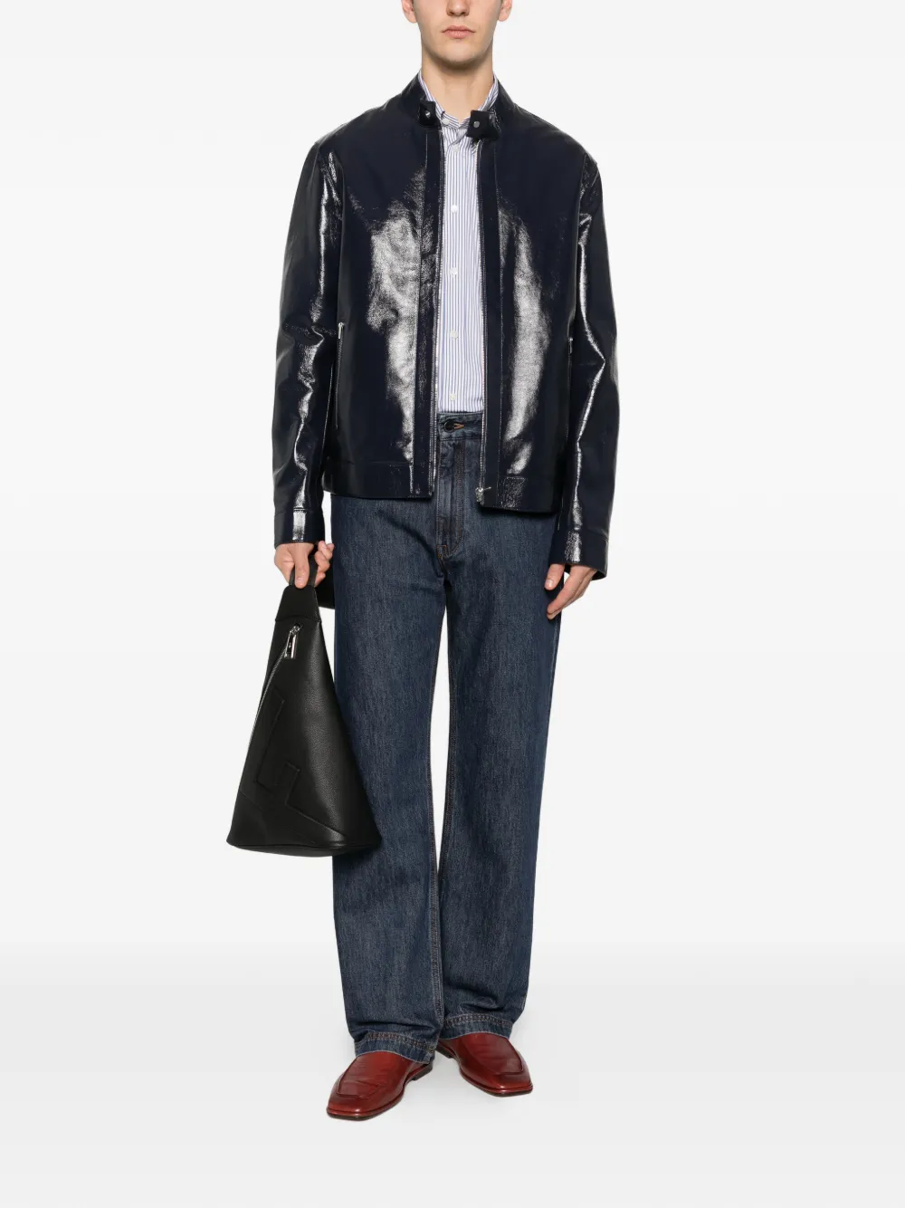 Fendi Leather Biker Jacket In Blue