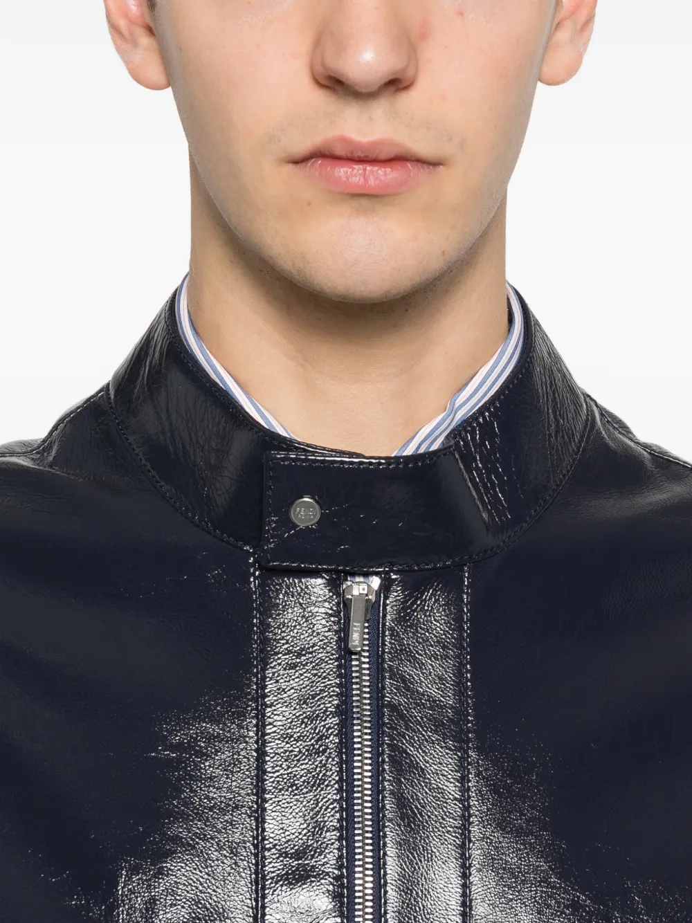 Fendi Leather Biker Jacket In Blue