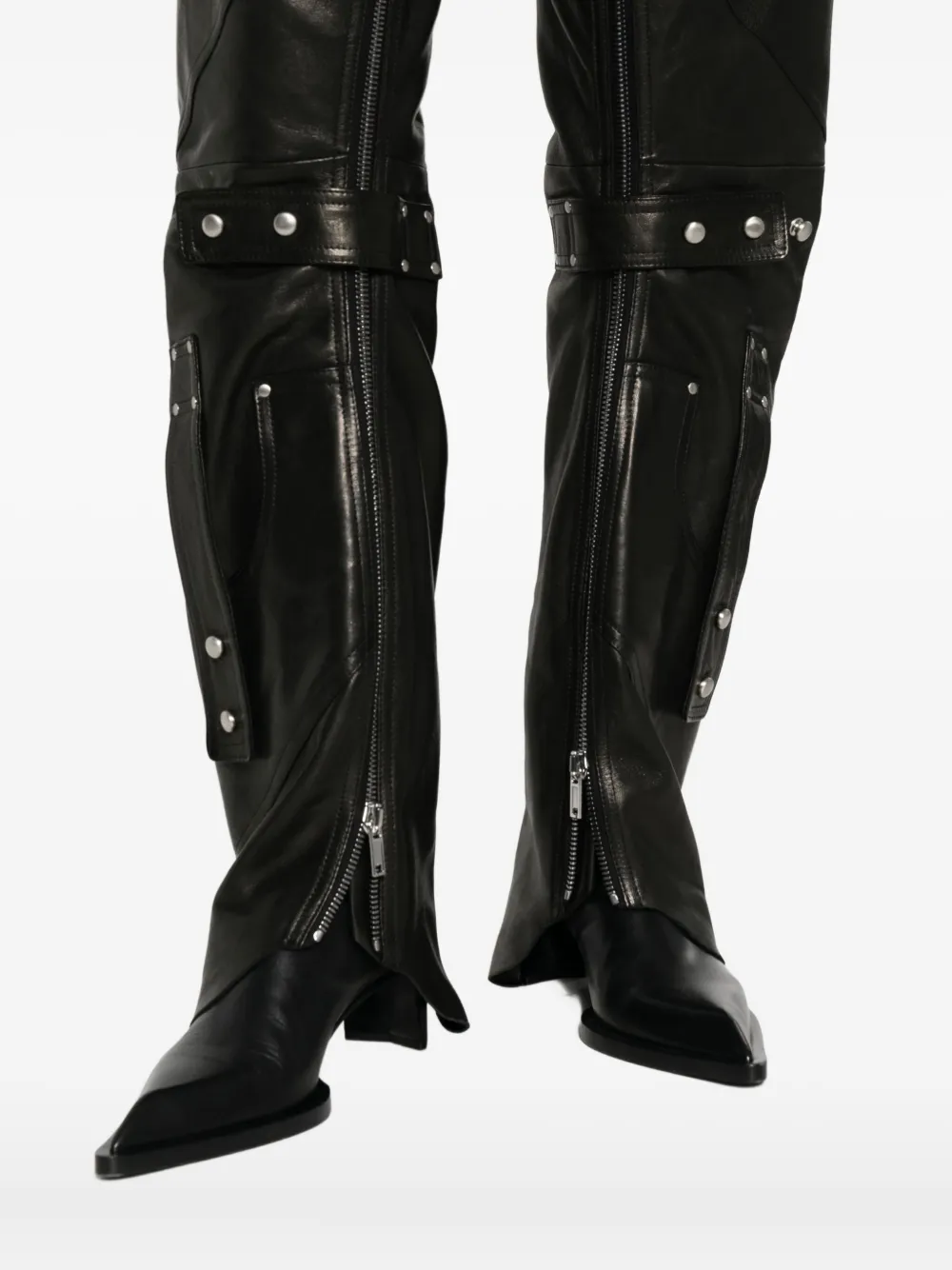 Rick Owens Leo Studded Zip-detail Chaps In Black